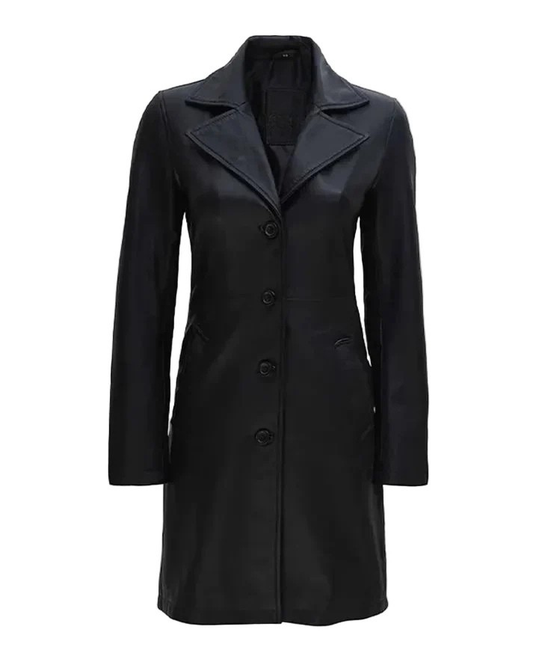 Women's Real Leather Black Coat
