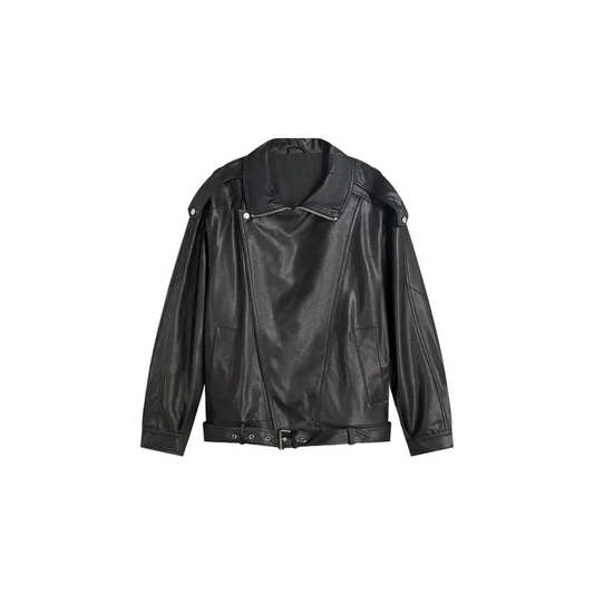 Women's Belted Black leather jacket