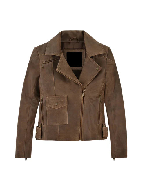 Vintage Brown Distressed Leather Biker Jacket