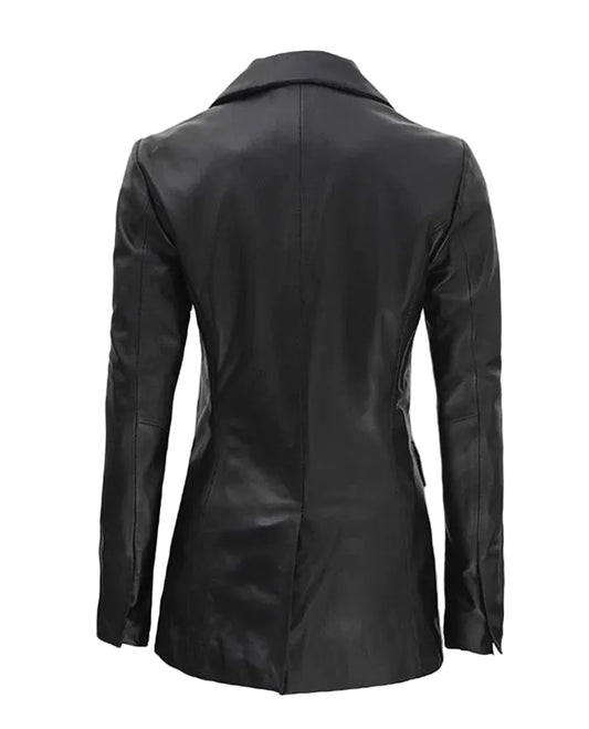 Women's Double Breasted Black Leather Blazer