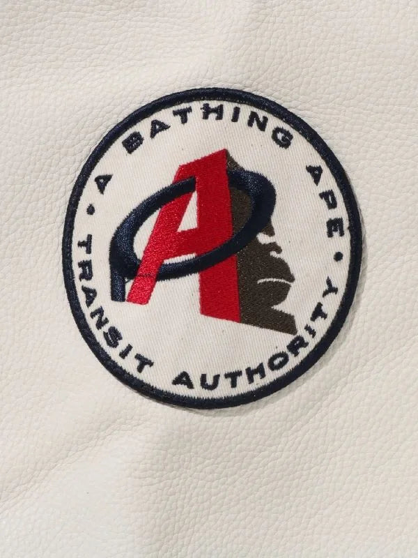 a bathing ape black white varsity jacket